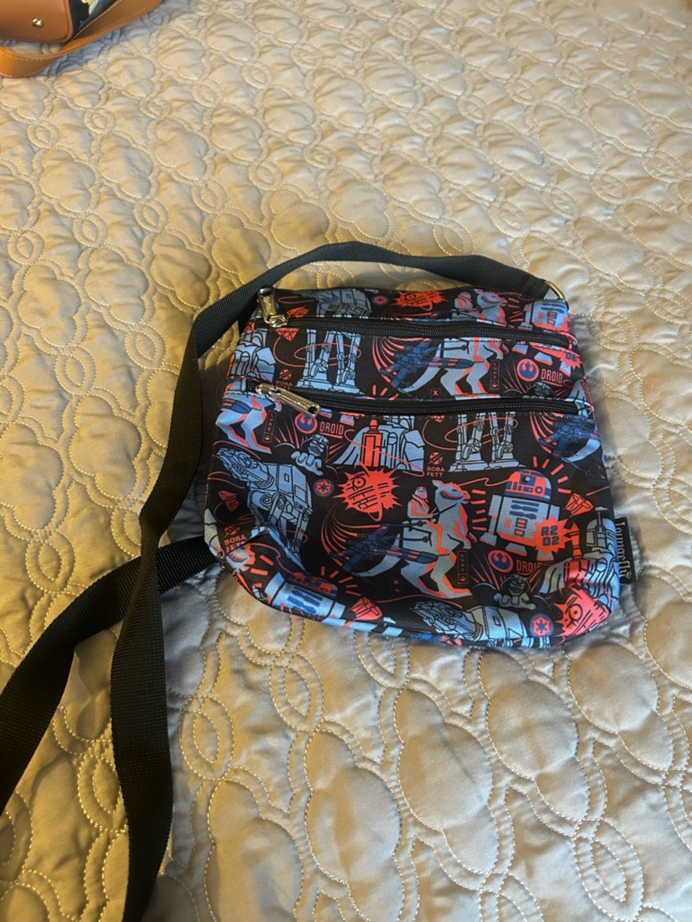 Loungefly Black Crossbody Bag with Red & Light Blue Droid Print